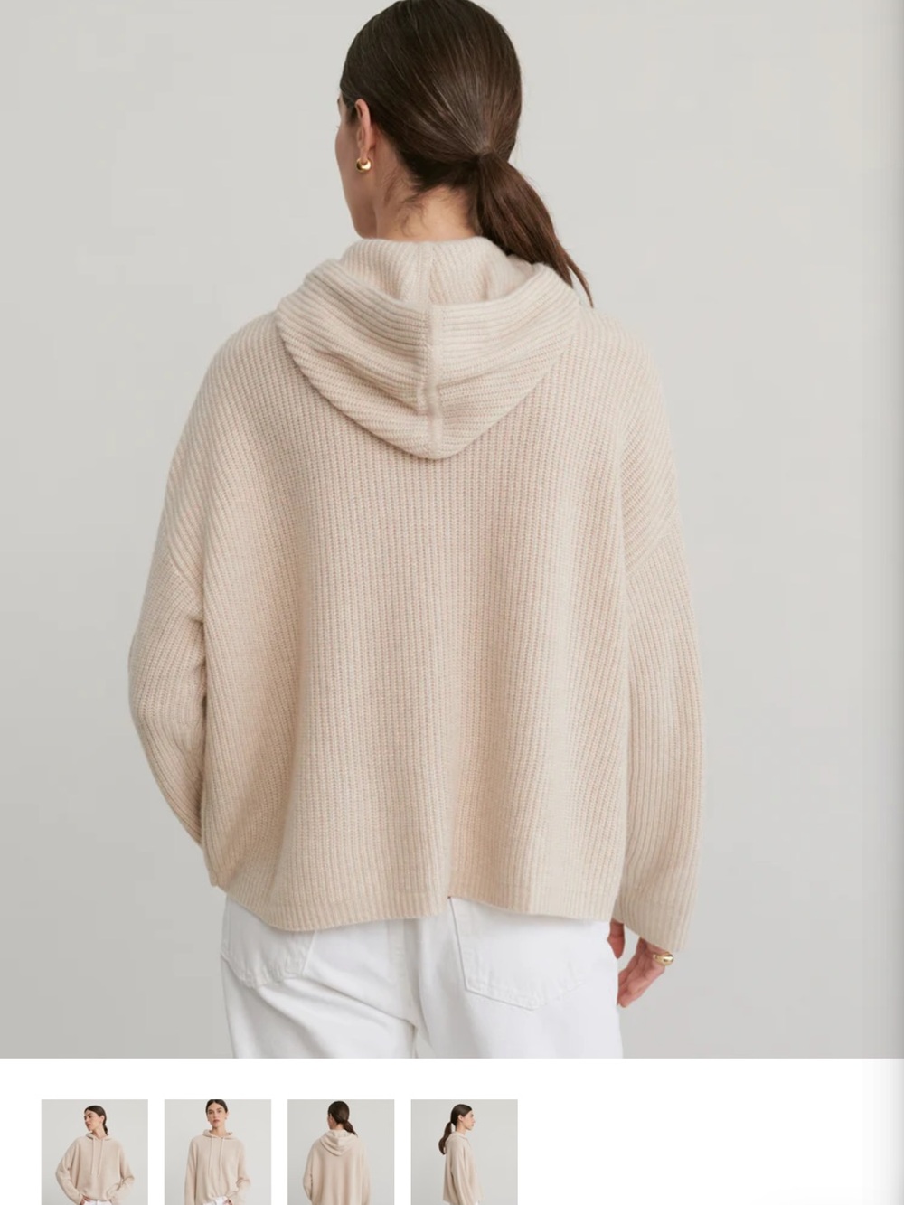 Jenni Kayne Cream Ribbed Cashmere Hoodie Sweater - Picture 3 of 6